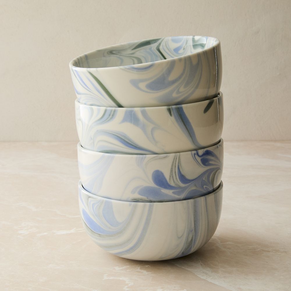 Marble Swirl Cereal Bowls Sets - Blue, Set of 4
