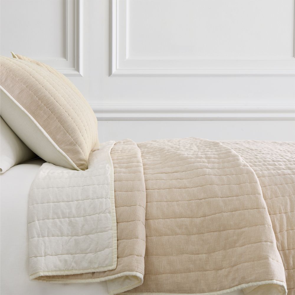 European Flax Linen Cotton Pick Stitch Quilt ONLY - White