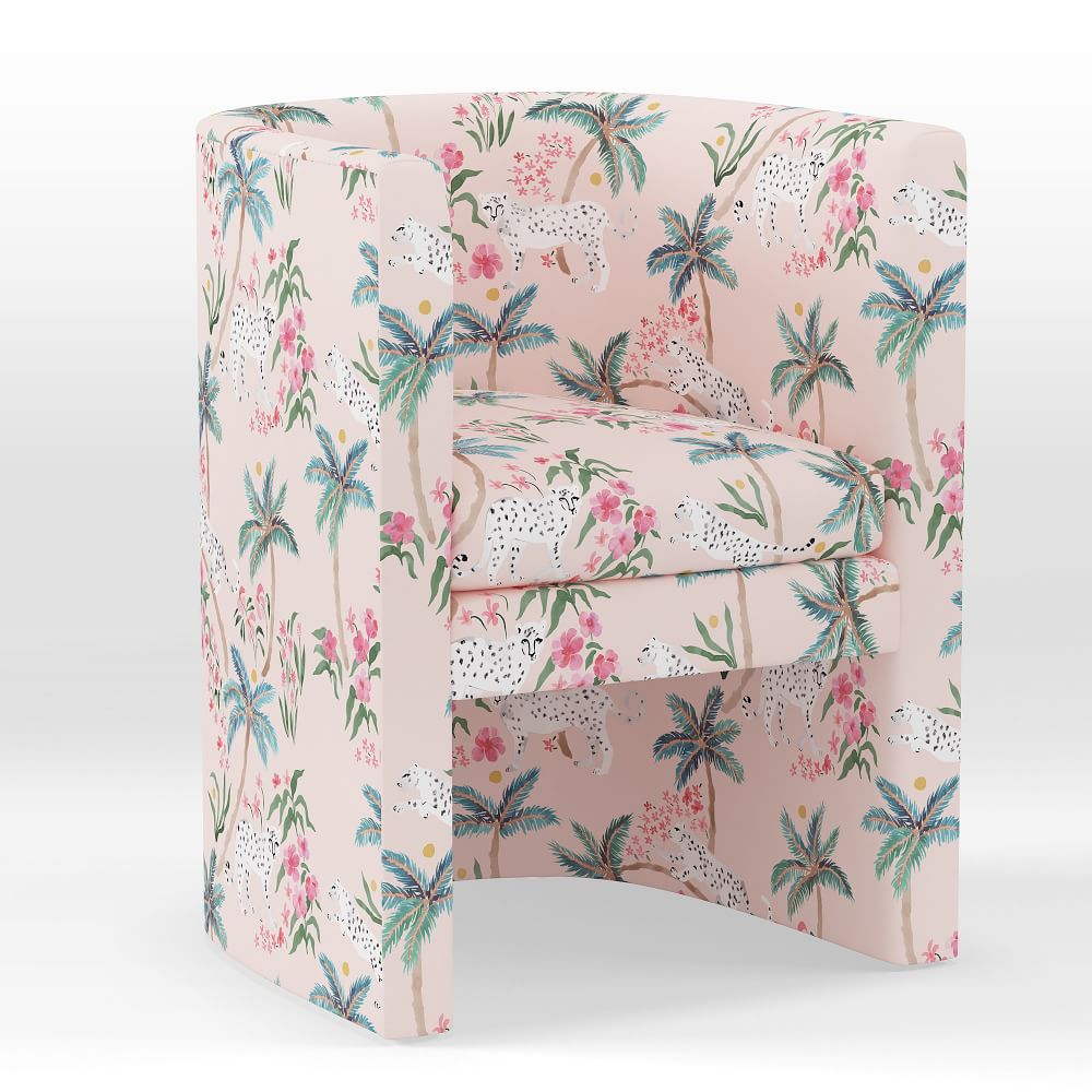 Modern Rounded Upholstered Back Chair - Palm Leopard Blush