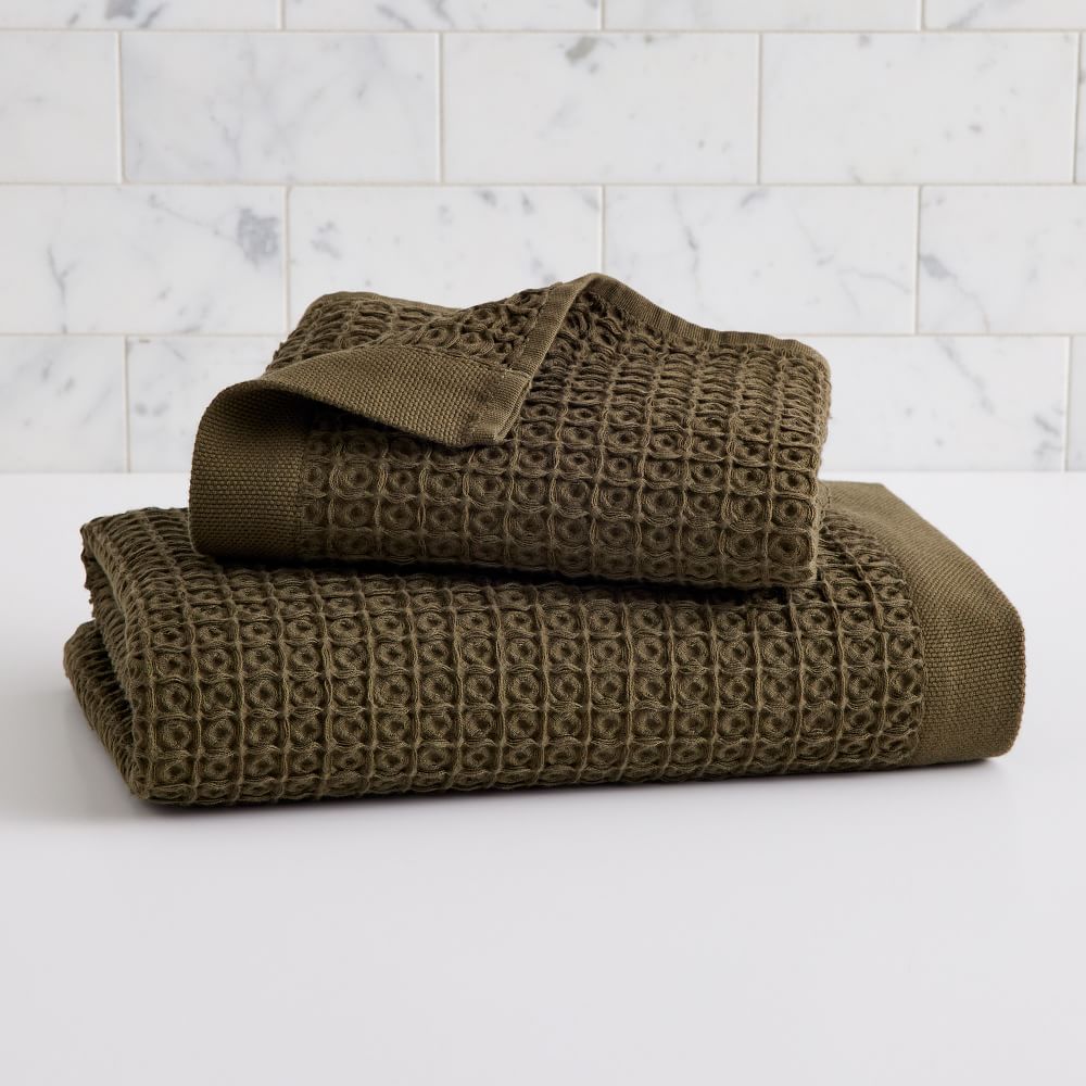Waffle Towel Sets - Dark Olive, Set of 2 - (1 Bath Towel, 1 Hand Towel)