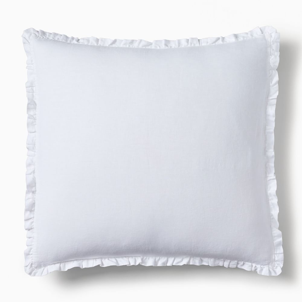 European Flax Linen Ruffle Shams - White