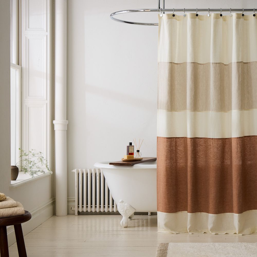 Colorblocked European Flax Linen Shower Curtain