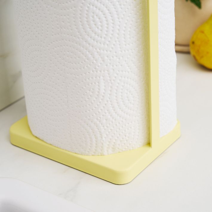 Yamazaki 1645 RIN Kitchen Paper Towel Holder, white, Steel/Wood/Silicone, 31.2 x 16.2 x 17 cm