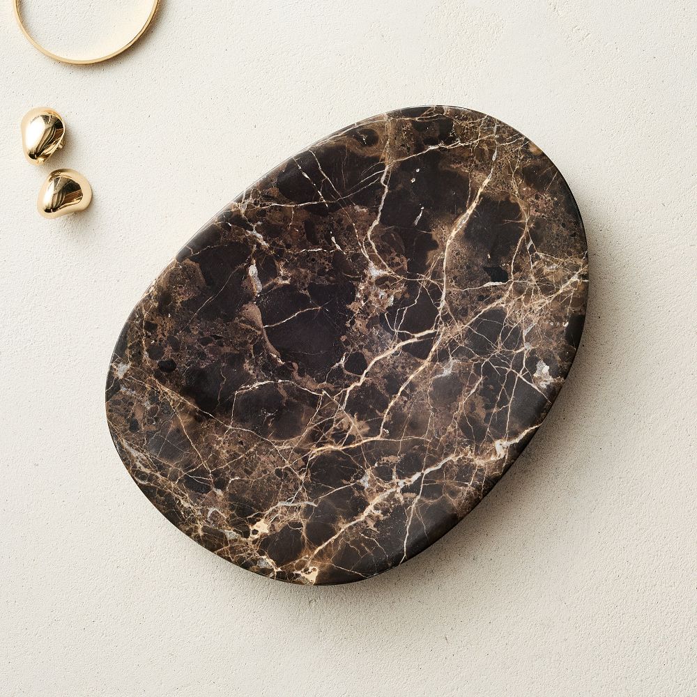 Asymmetrical Marble Trays - Trinket Tray, Brown, 8 inch