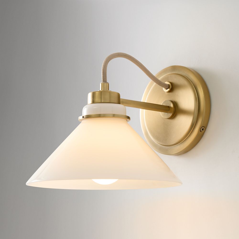 Roslyn Sconce (8") - 8in, Milk Glass/Champagne Bronze