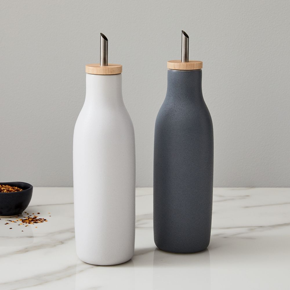 Kaloh Stoneware Oil & Vinegar Dispensers (Set of 2) - White + Gray, Set of 2