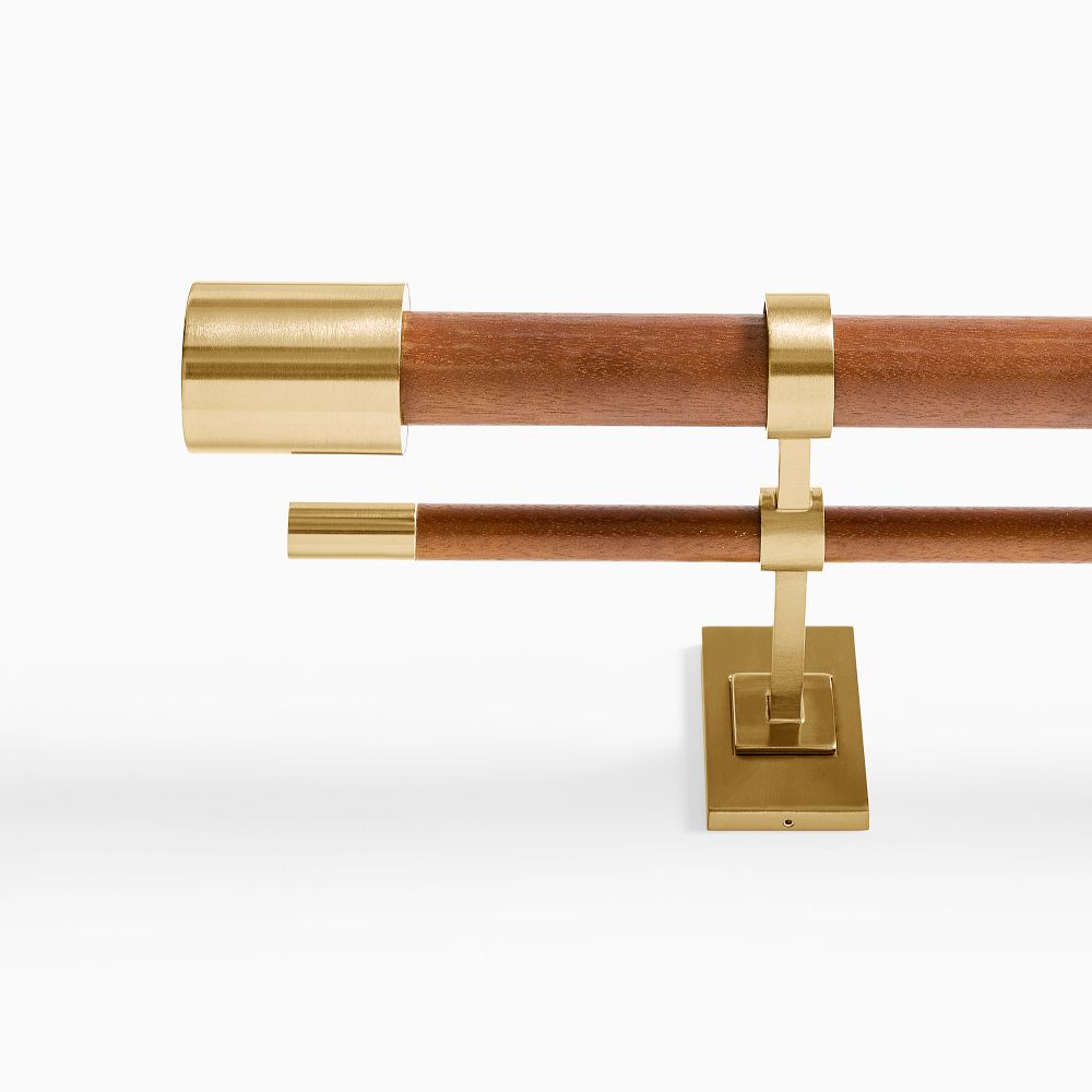 Mid-Century Adjustable Curtain Rod - Cool Walnut/Antique Brass, 28"-48"