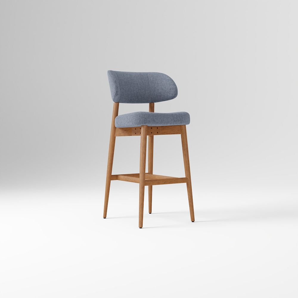Hyde Bar & Counter Stools - Performance Coastal Linen Graphite, Cool Walnut