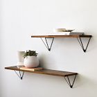 Linear Cool Walnut Wood Wall Shelves with Prism Brackets