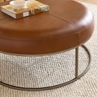 Box Frame Round Leather Ottoman