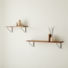 Linear Burnt Wax Wood Wall Shelves with Parallel Brackets