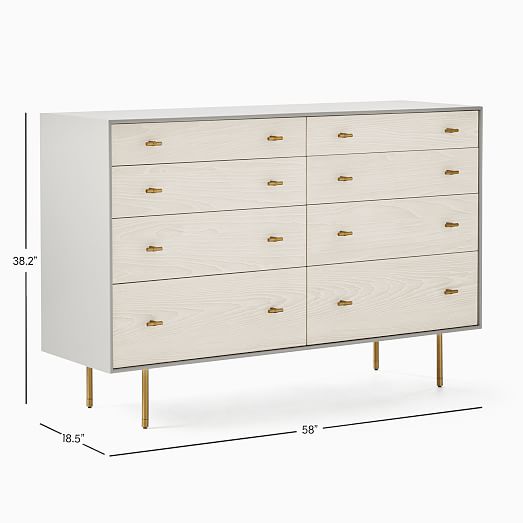 Modernist (58") Wood + Lacquer 8-Drawer Dresser, Flax, Winter Wood, West Elm