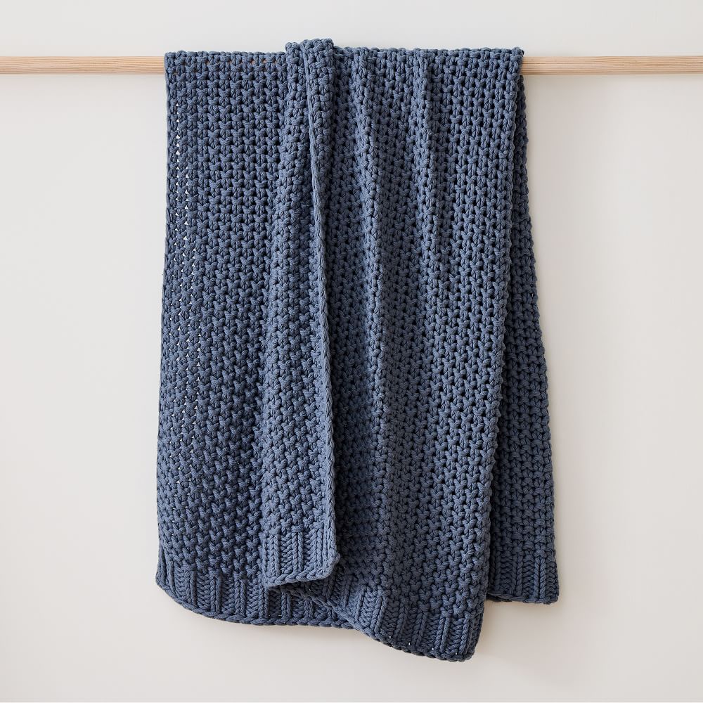 Chunky Cotton Knit Throw - 50"x60", Marina Blue
