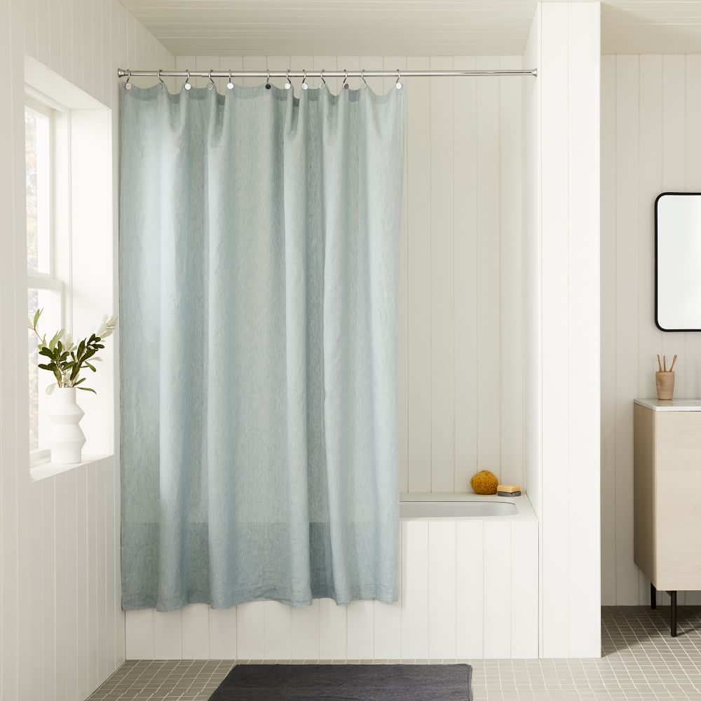 European Flax Linen Shower Curtain - Silver Mist, 72"x74"