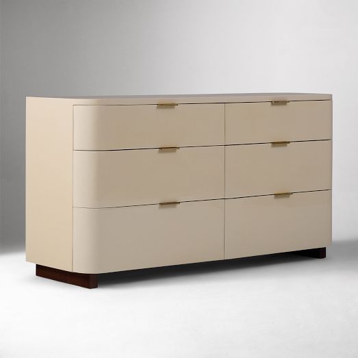 Shea 60" 6-Drawer Dresser, Ivory, Antique Brass, Claro, West Elm
