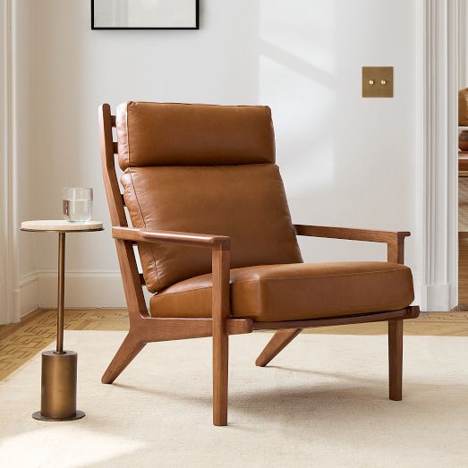 Barlow Leather Chair, Cool Walnut Finish | West Elm
