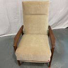 Open Box: Mid-Century Show Wood Recliner - Deluxe Velvet Camel, Pecan