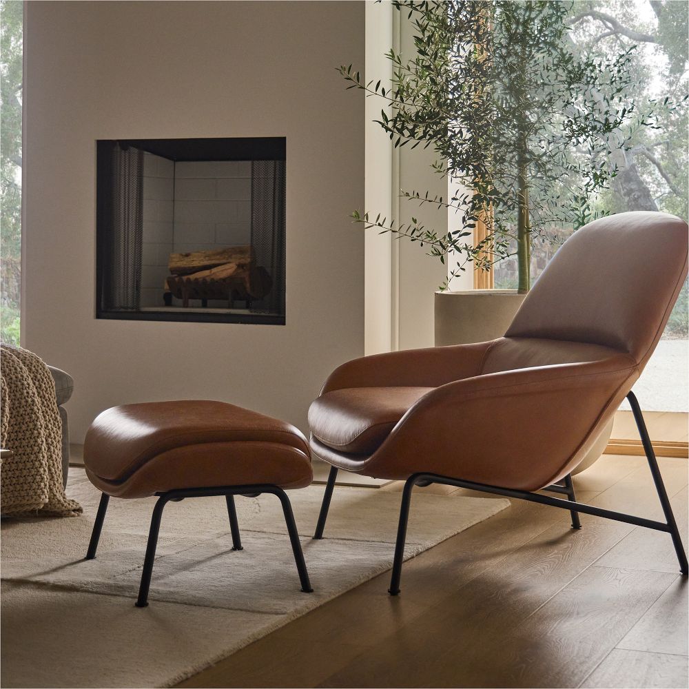 Fillmore Mid-Century Leather Ottoman by West Elm
