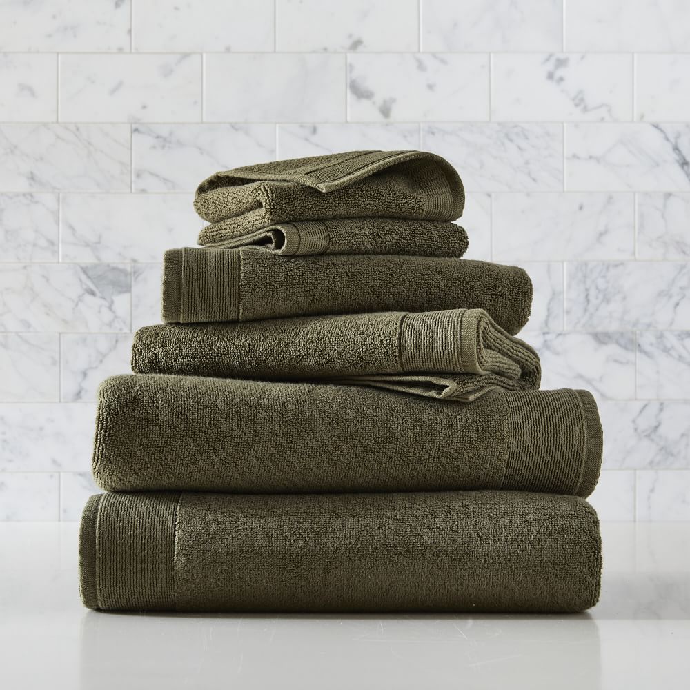 Plush Fibrosoft™ Towel Sets - Dark Olive, Set of 6 - (2 Towel, 2 Hand Towel, 2 Washcloth)