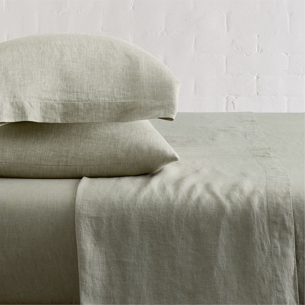 European Flax Linen Sheet Set - King, Celadon Melange