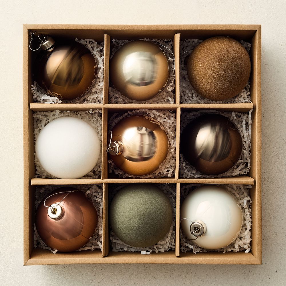 Medium Glass Ball Ornaments (Set of 9) - Neutrals - Set of 9