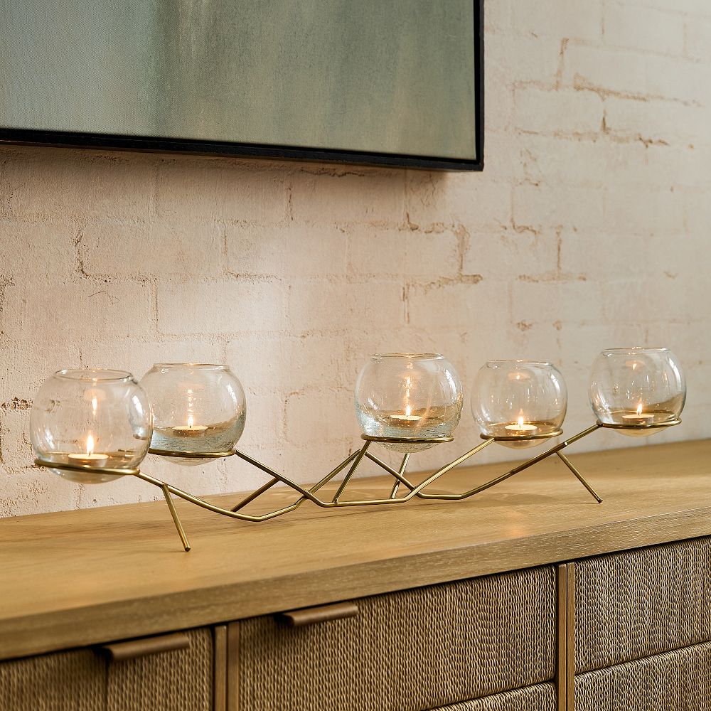 Brass & Glass Globe Votive Centerpiece - 5 Candle