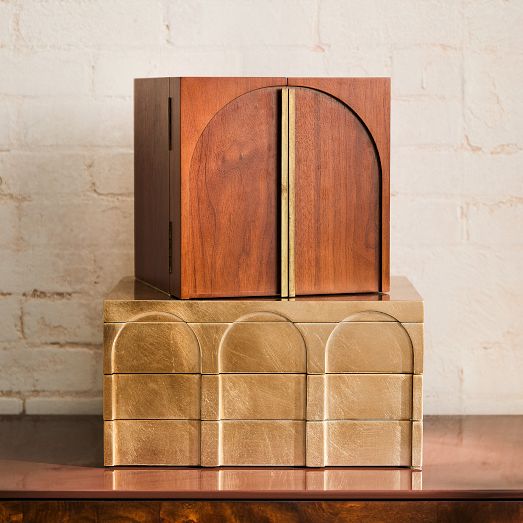 west elm 木製 ウッド ゴールド アクセサリージュエリーケース Modern Shaped Jewelry Boxes | West Elm