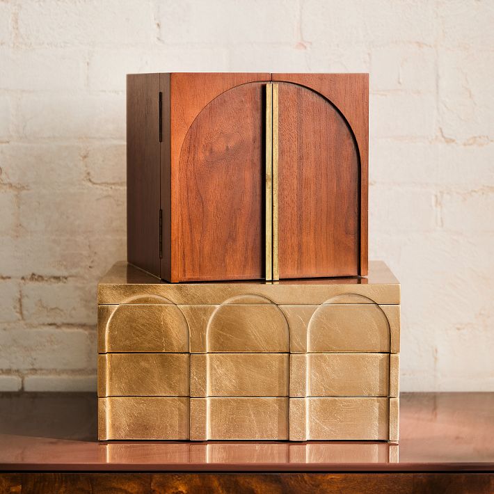 west elm 木製 ウッド ゴールド アクセサリージュエリーケース Georgia Graphic Wood Jewelry Box | West Elm