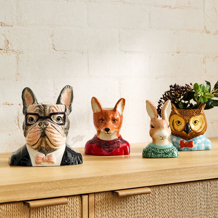 Dapper Animal Planters - Whimsical Stoneware Decor | West Elm