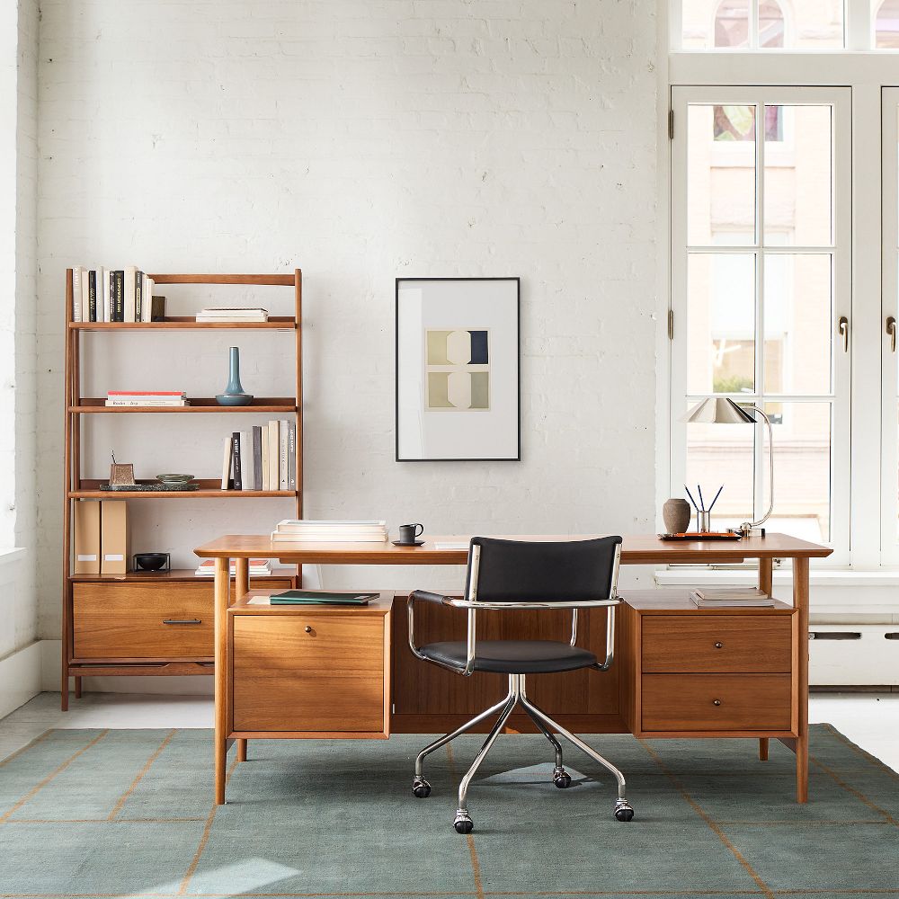 Mid-Century Executive Desk (74") & Wide Tower Bookshelf Set by West Elm