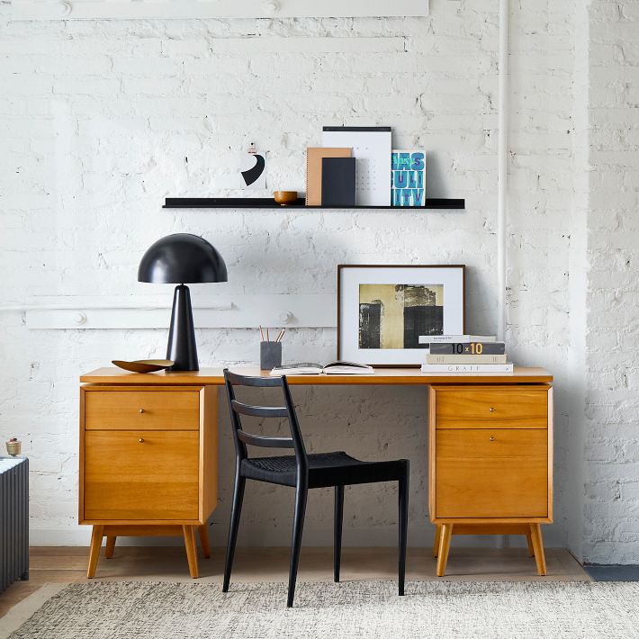 Mid-Century Modular Desk w/ 2 File Cabinets (70