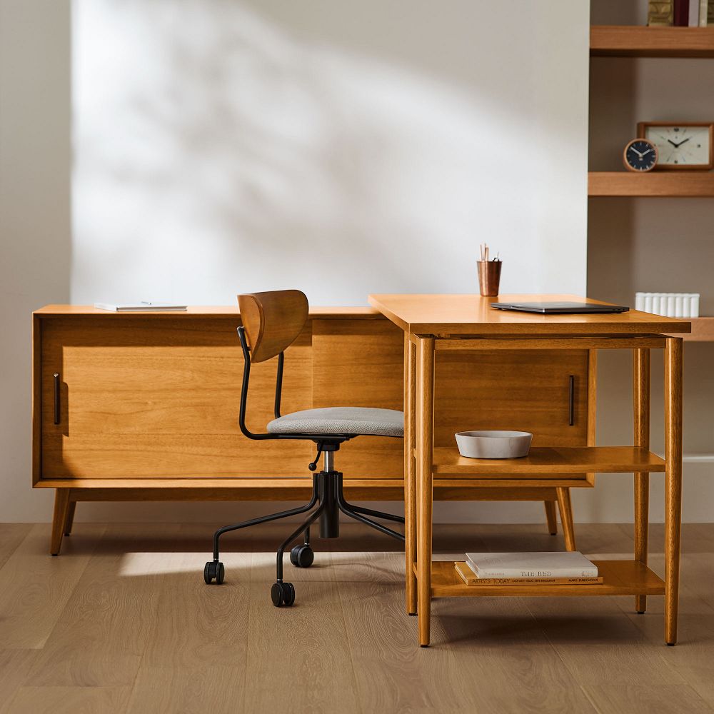 Mid-Century Modular L-Shaped Desk w/ Shelves & Bookcase (70") by West Elm