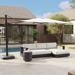 clara patio 10 square cantilever umbrella Square Cantilever Aluminum Outdoor 10Ft Umbrella, Black Orange/Burnt Orange, West Elm