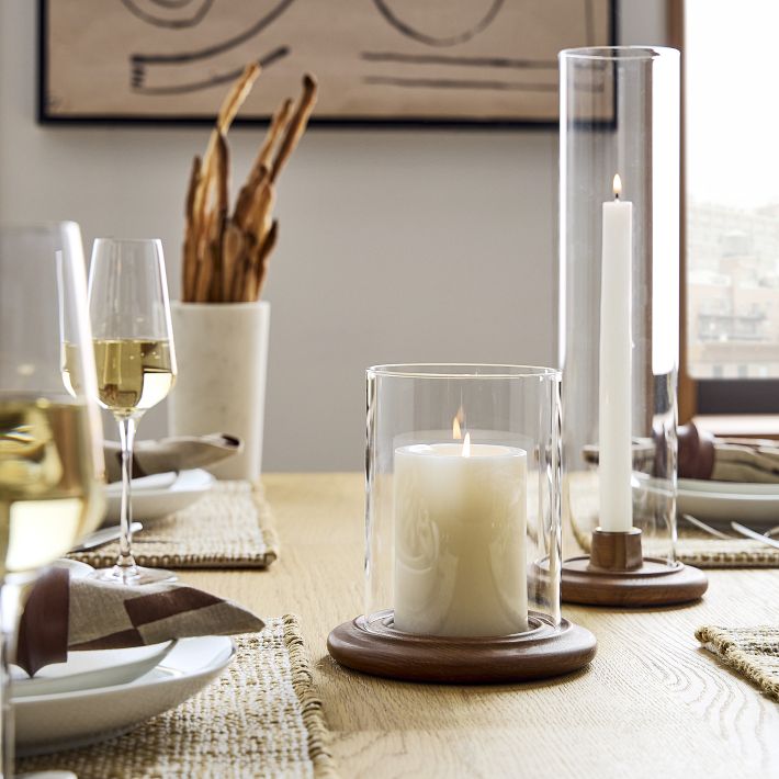 Tira Wood Hurricanes Glass Candle Holder | West Elm