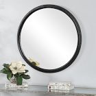 Textured Black Round Metal Mirror