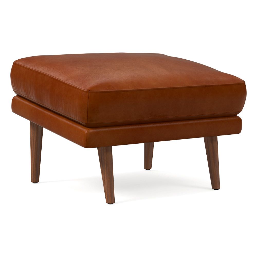 Lucia Leather Ottoman - Wood Legs by West Elm