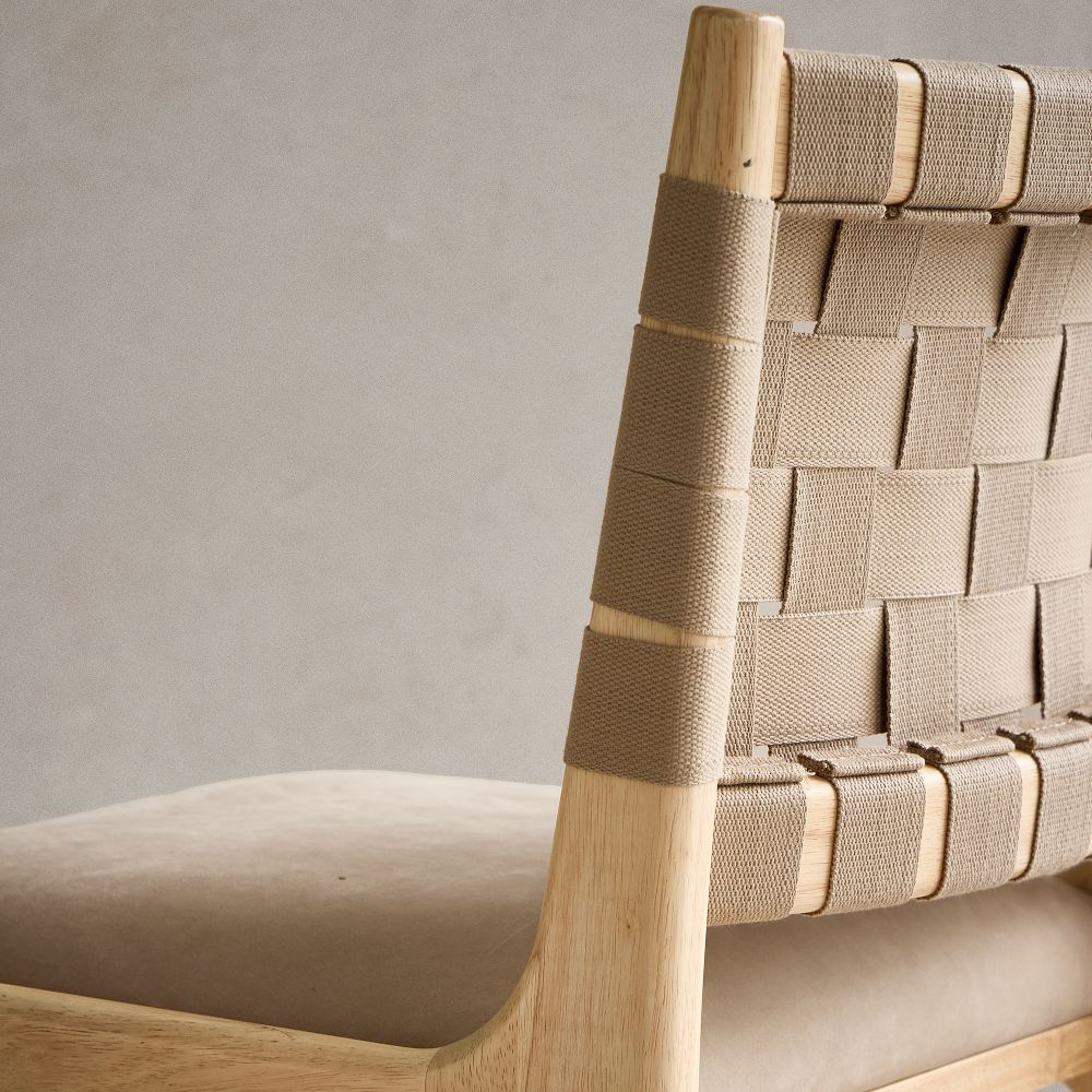 Close-up of woven back strips on Dunham chair