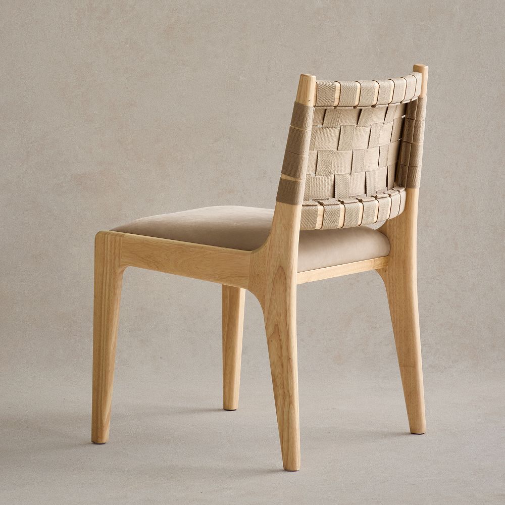 Dunham dining chair in light wood with woven beige back