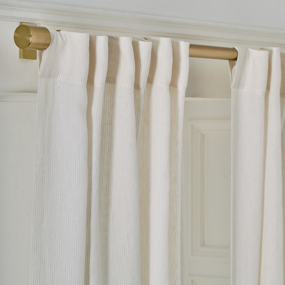 Set of 2 European Flax Linen Blackout Curtain - Sand Pinstripe