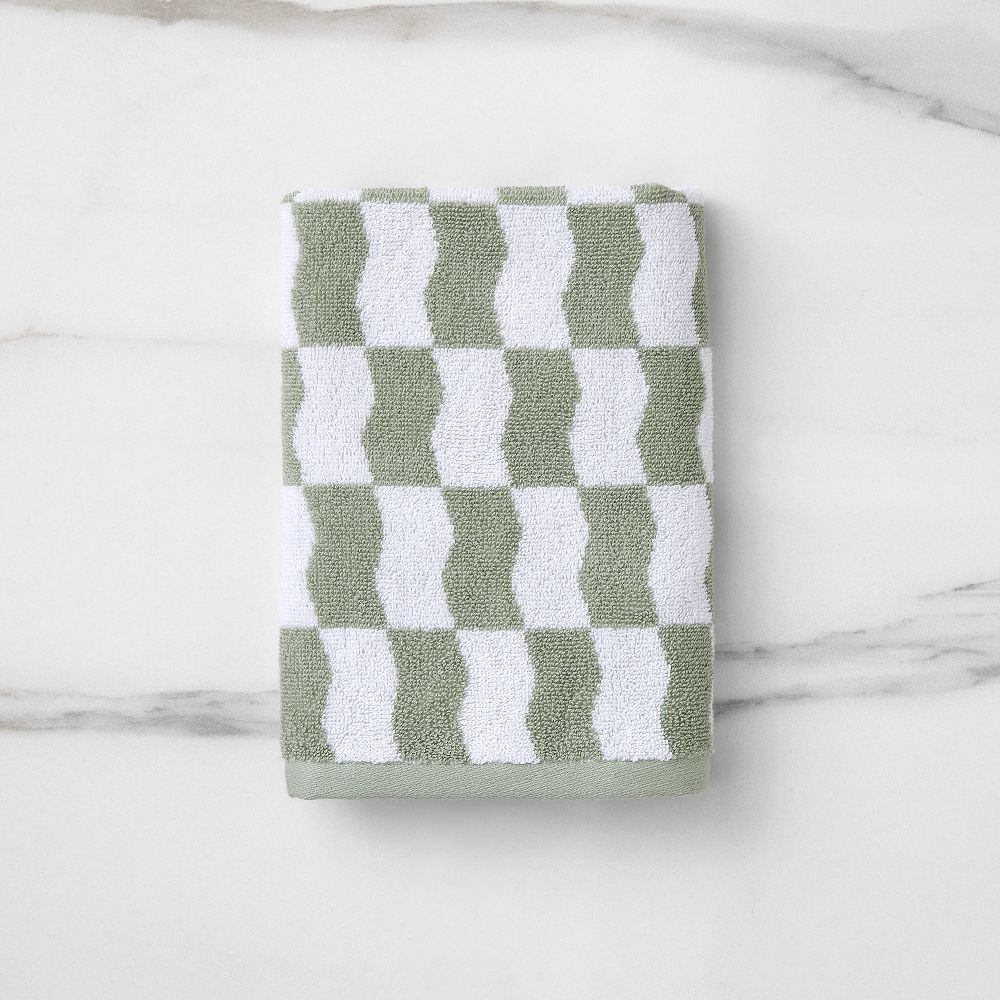 Wavy Blocks Towels - Sage