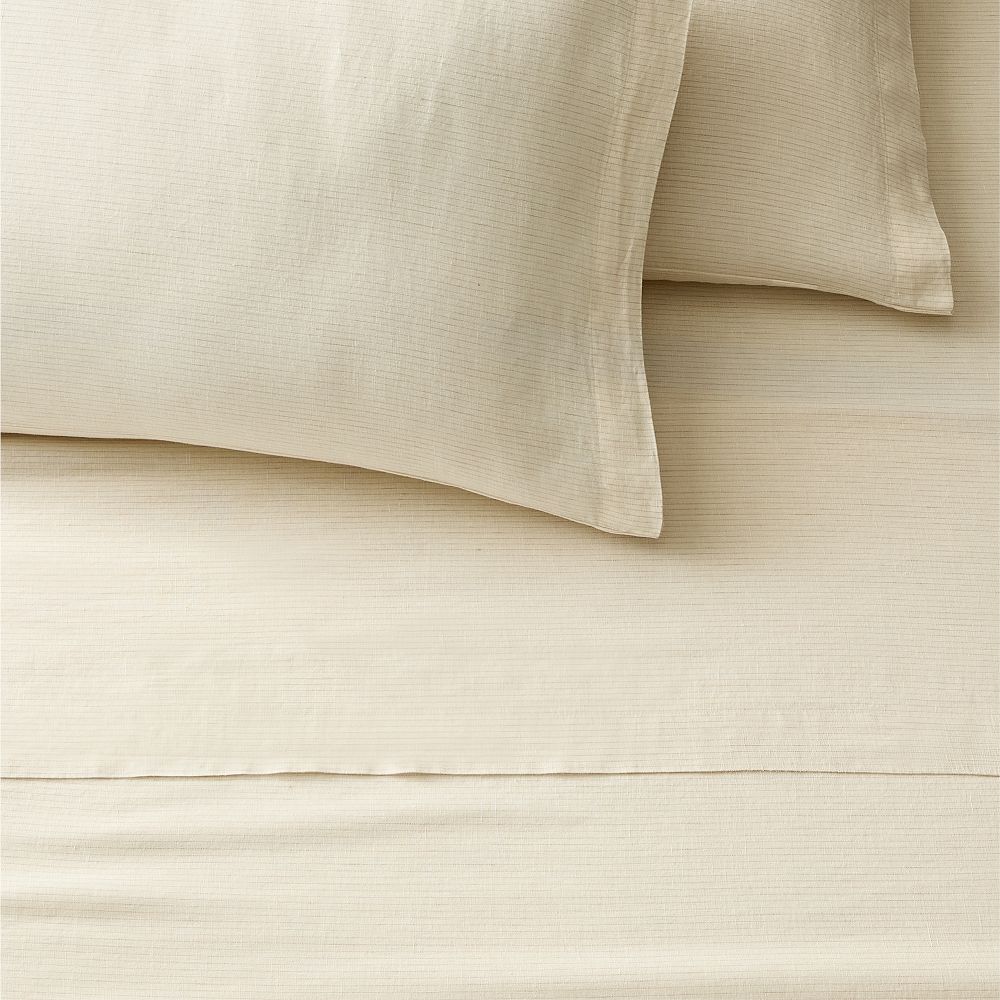 European Flax Linen Sheet Set - Sand Pinstripe - Queen