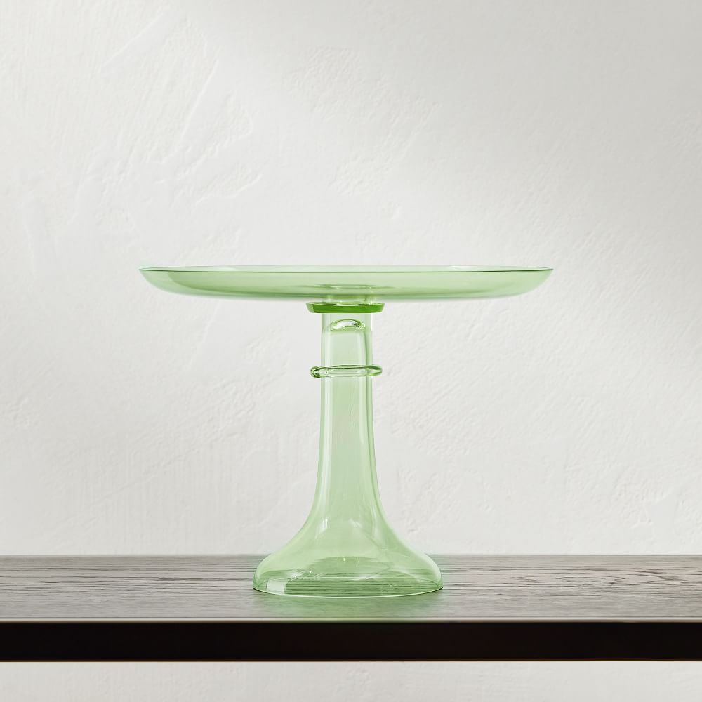 Estelle Colored Glass Cake Stand & Dome - Glass, Mint Green, Hand-Blown