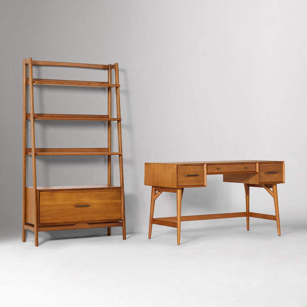 Mid-Century Desk (52") & Wide Tower Bookshelf Set by West Elm