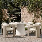 Concrete Pedestal Outdoor Dining Table &amp; Westport Barrel Dining Chairs Set