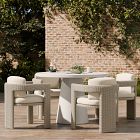 Concrete Pedestal Outdoor Dining Table &amp; Westport Barrel Dining Chairs Set