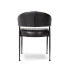 Back view of black leather dining chair with metal legs
