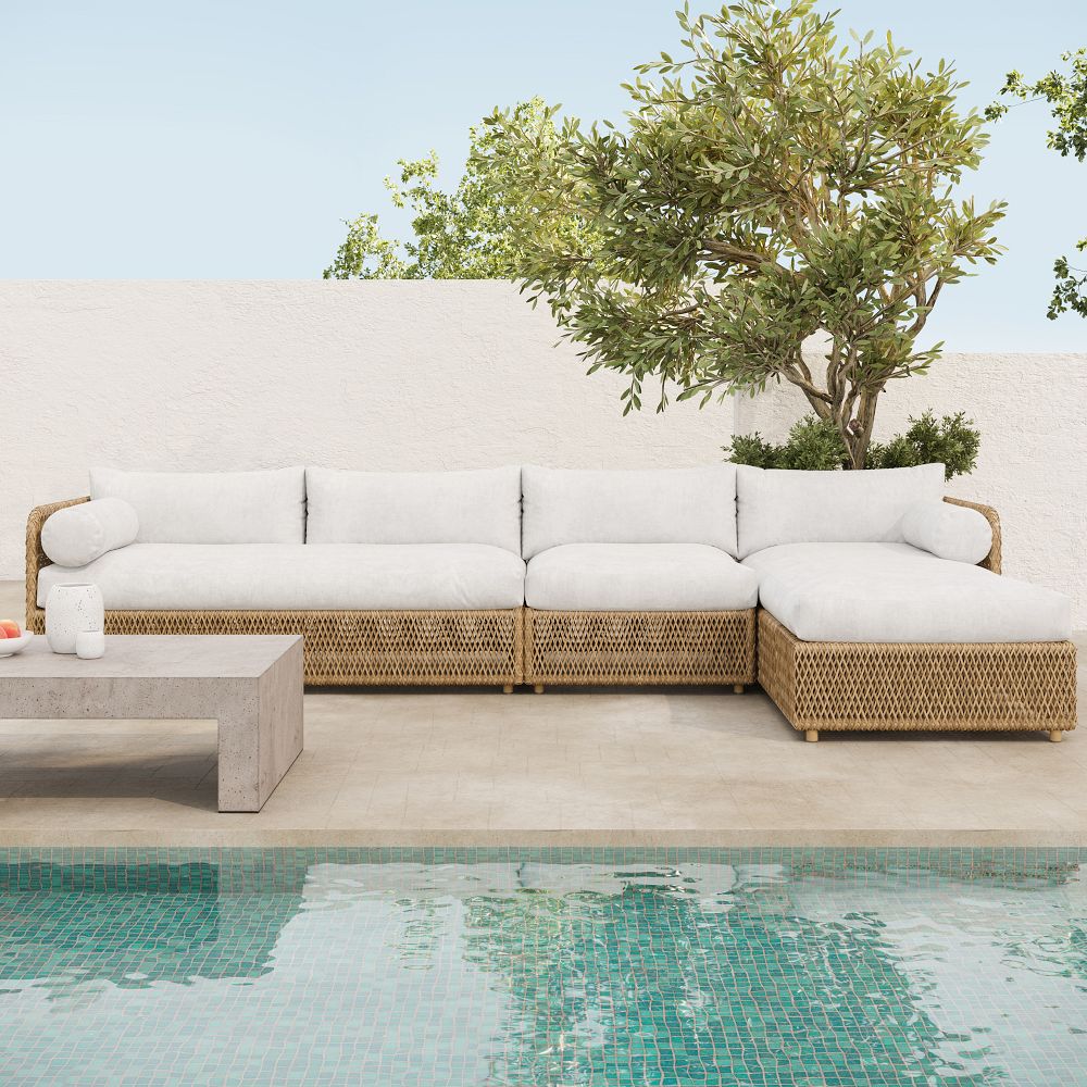 Coastal Wicker Outdoor 3-Piece Chaise Sectional (130") by West Elm