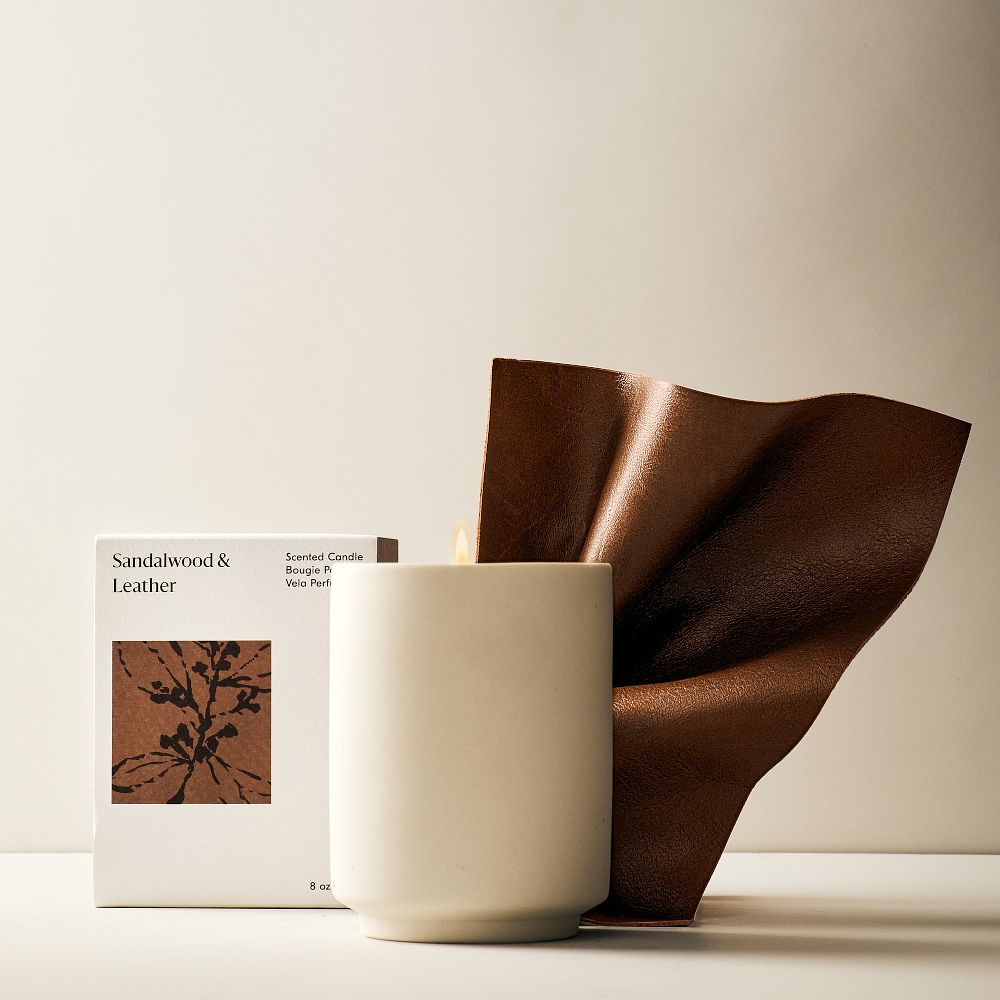 West Elm Homescent Collection - Sandalwood & Leather - Single Wick Candle, 8 oz, Sandalwood