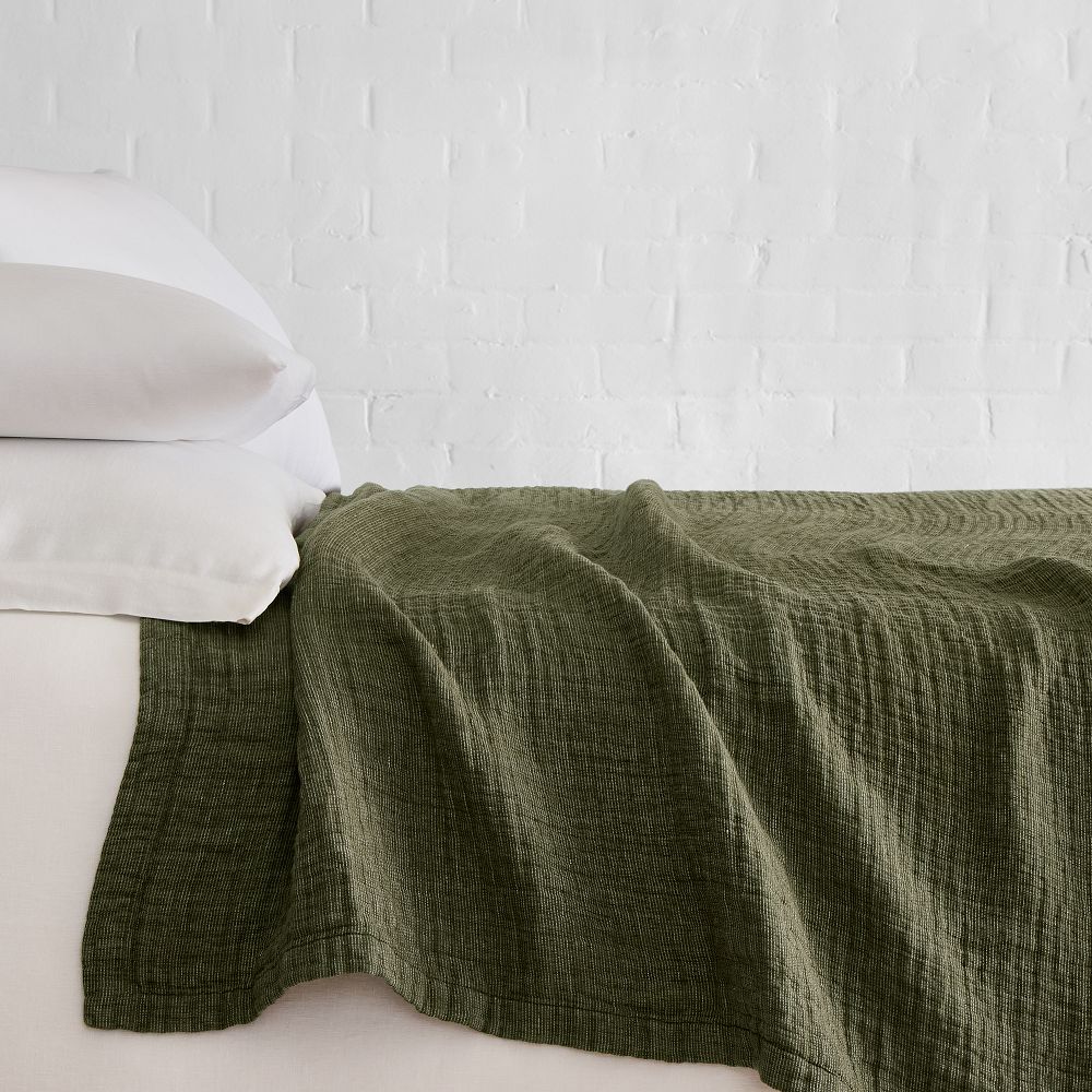 European Flax Linen Blanket - King/Cal. King, Dark Olive Melange