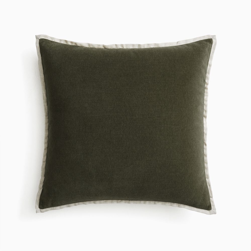 Classic Cotton Velvet Pillow Cover - 24x24, Dark Olive + Feather Insert